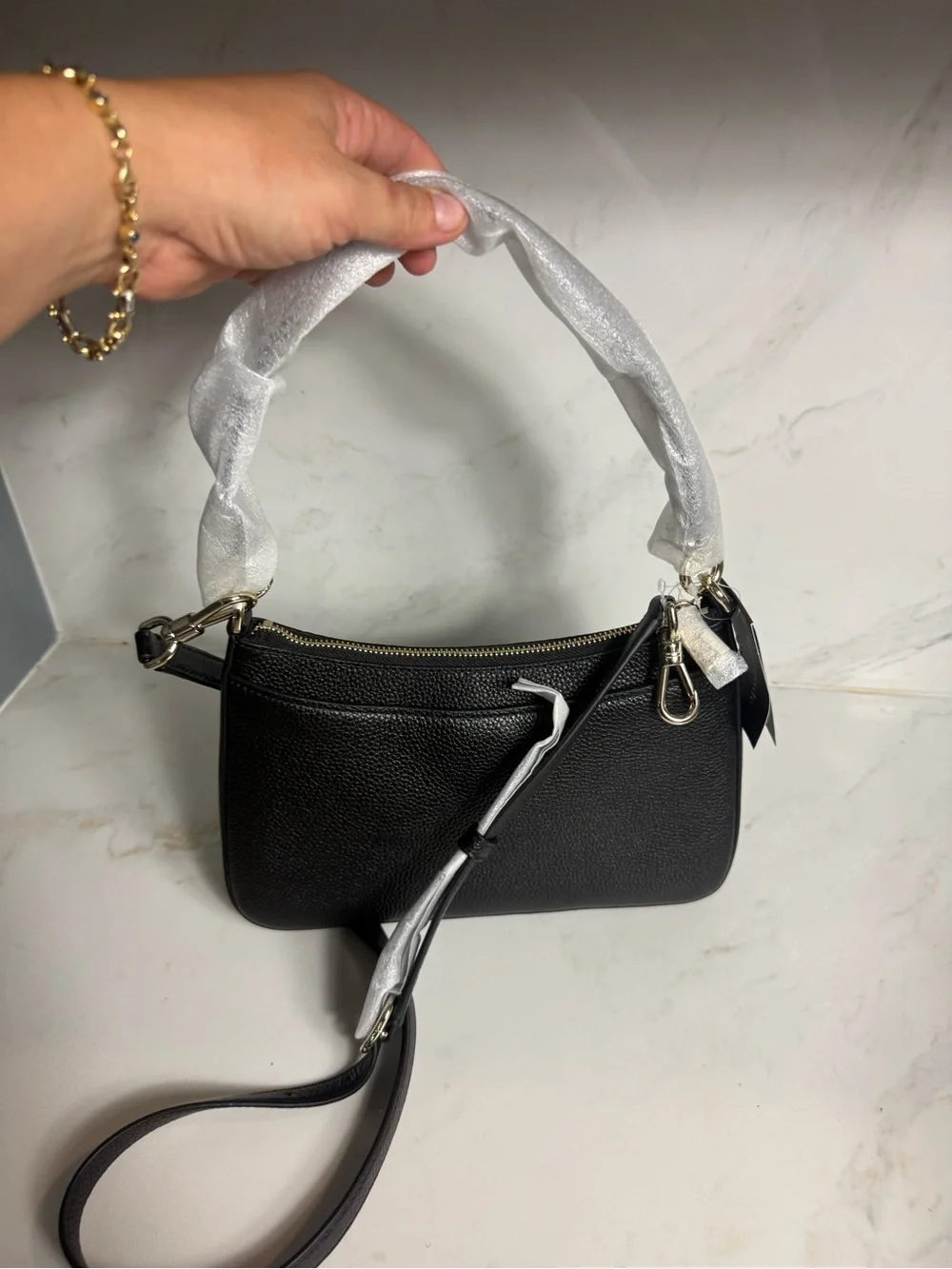 KATE SPADE NY Hudson Small Pebbled Leather Convertible Shoulder Bag- BLACK